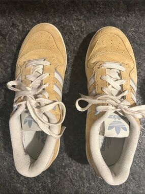 adidas Women’s Yellow Suede Sneakers with White Stripes